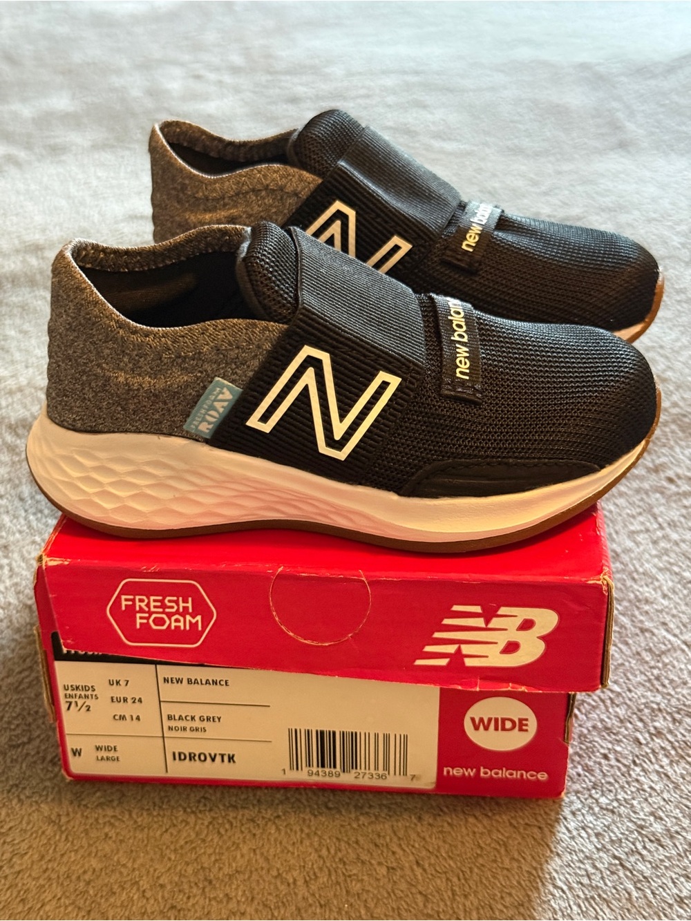 New Balance Fresh Foam Kids Black & Gray Slip-On Sneakers Wide